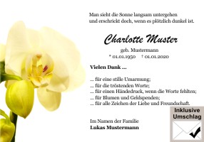 Blumen und Blumenblüten. Persönliche Danksagungen nach Trauer und Danksagungskarten nach Trauerfall, todesfall, Beerdigung