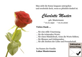 Blumen und Blumenblüten. Persönliche Danksagungen nach Trauer und Danksagungskarten nach Trauerfall, todesfall, Beerdigung