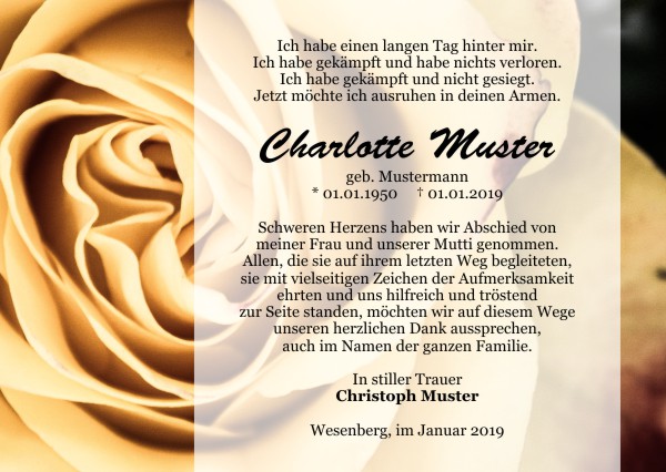 Danksagungen Trauer,