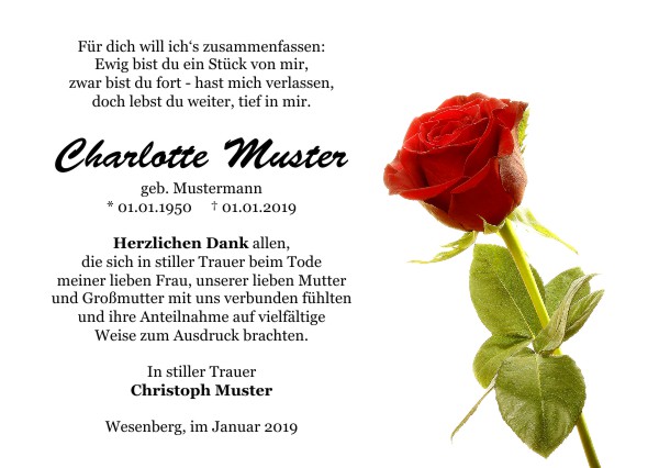 Danksagungen Trauer,