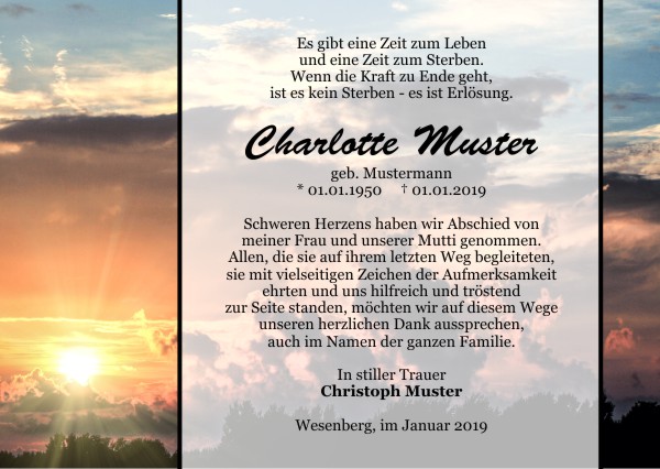 Danksagungen Trauer,