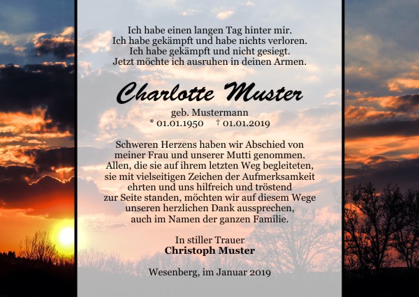 Danksagungen Trauer,