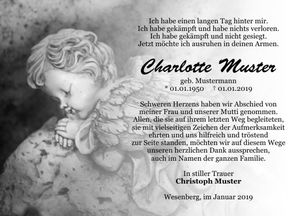 Danksagungen Trauer,