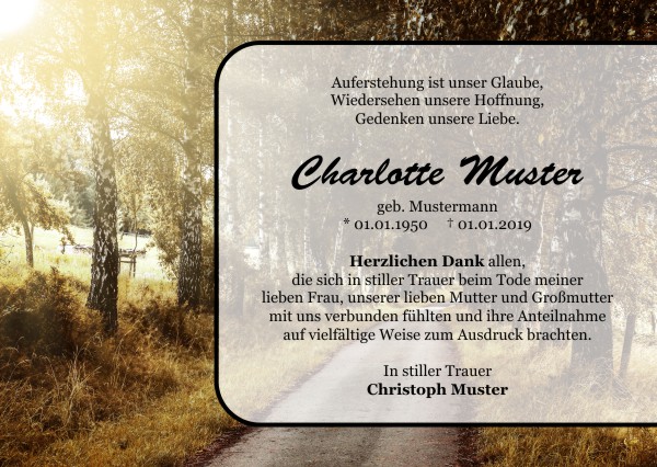 Danksagungen Trauer,