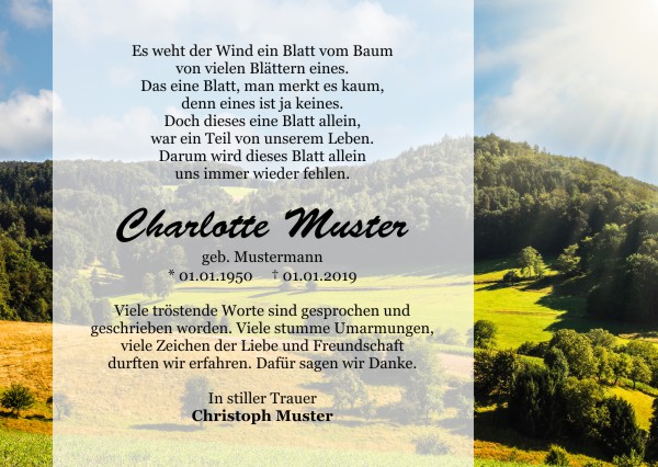 Danksagungen Trauer,