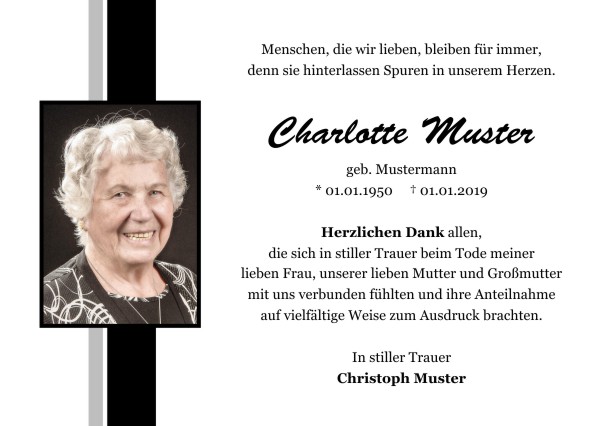 Danksagungen Trauer,