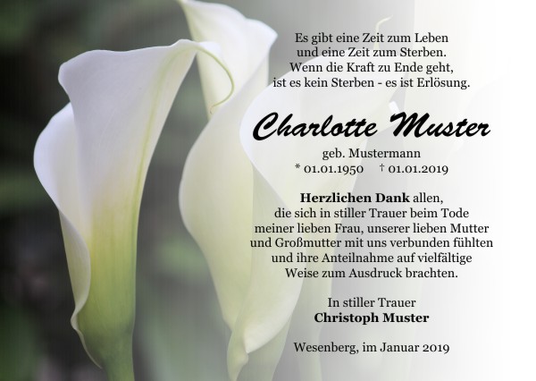 Danksagungen Trauer,