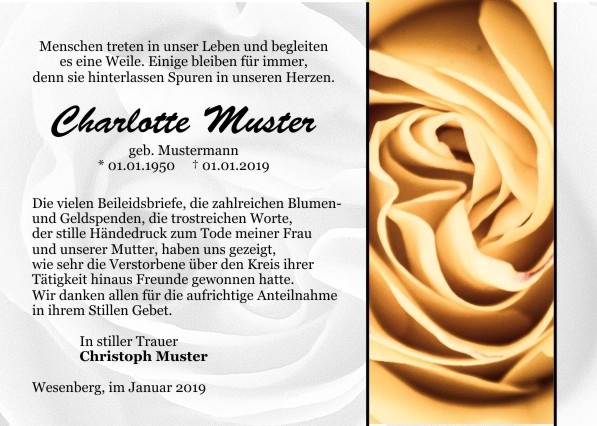 Danksagungen Trauer,