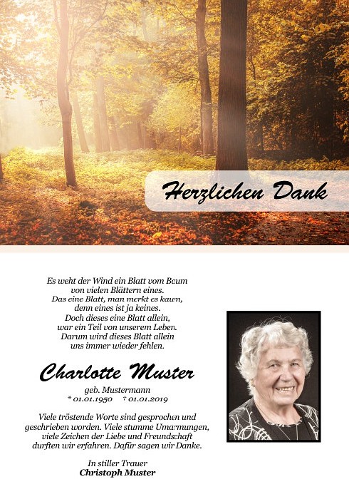 Danksagungen Trauer,