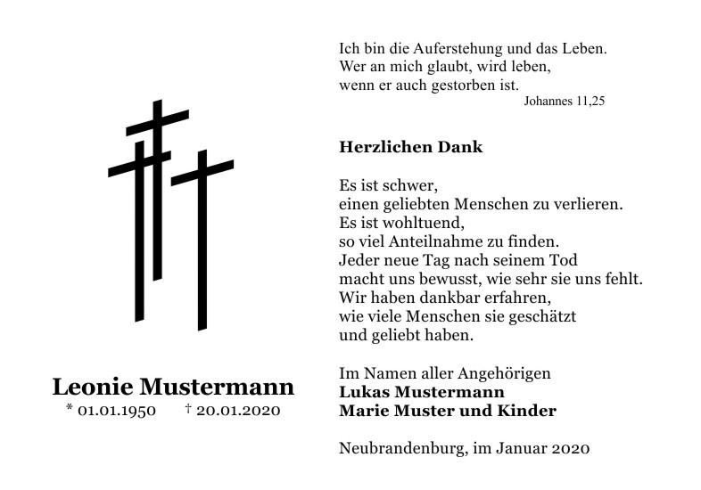  Danksagungskarten Trauer