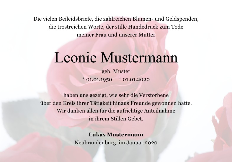  Danksagungskarten Trauer