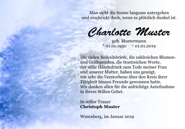  Danksagungskarten Trauer