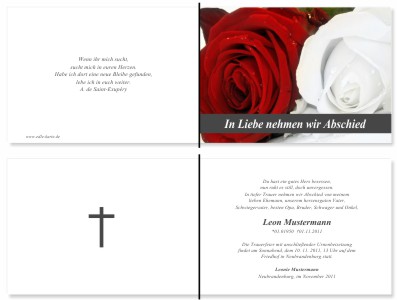 Rote Rosen. Pers&ouml;nliche Trauerdankeskarten nach Trauerfall, Beerdigung und Todesfall
