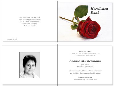 Rote Rosen. Pers&ouml;nliche Trauerdankeskarten nach Trauerfall, Beerdigung und Todesfall