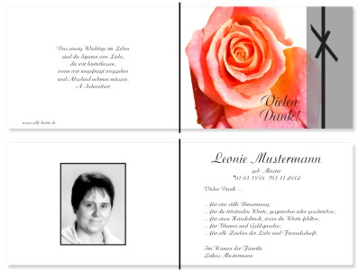Rote Rosen. Pers&ouml;nliche Trauerdankeskarten nach Trauerfall, Beerdigung und Todesfall