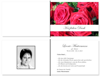 Rote Rosen. Pers&ouml;nliche Trauerdankeskarten nach Trauerfall, Beerdigung und Todesfall
