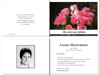 Rote Rosen. Pers&ouml;nliche Trauerdankeskarten nach Trauerfall, Beerdigung und Todesfall