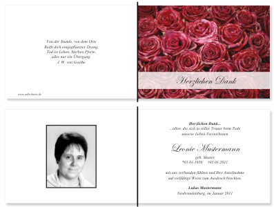Rote Rosen. Pers&ouml;nliche Trauerdankeskarten nach Trauerfall, Beerdigung und Todesfall