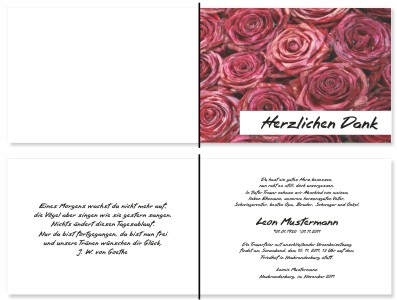 Rote Rosen. Pers&ouml;nliche Trauerdankeskarten nach Trauerfall, Beerdigung und Todesfall