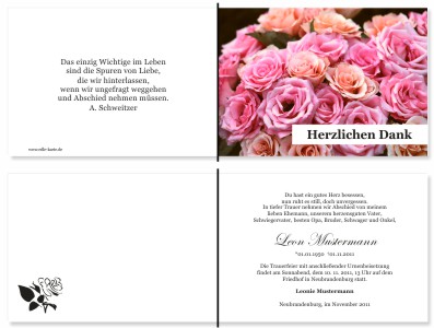 Rote Rosen. Pers&ouml;nliche Trauerdankeskarten nach Trauerfall, Beerdigung und Todesfall