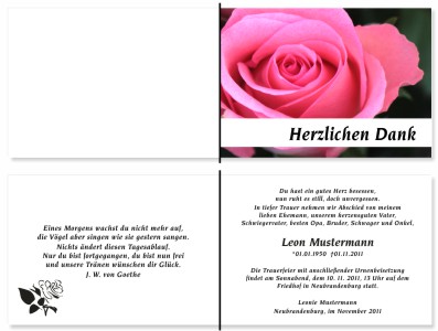 Rote Rosen. Pers&ouml;nliche Trauerdankeskarten nach Trauerfall, Beerdigung und Todesfall