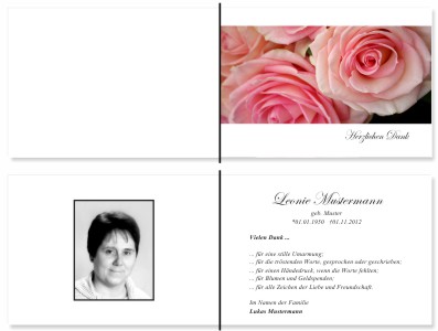 Rote Rosen. Pers&ouml;nliche Trauerdankeskarten nach Trauerfall, Beerdigung und Todesfall