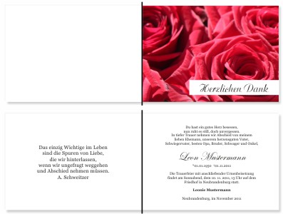 Rote Rosen. Pers&ouml;nliche Trauerdankeskarten nach Trauerfall, Beerdigung und Todesfall